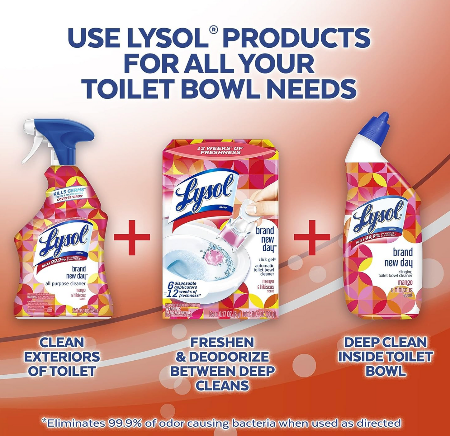 Lysol Click Gel Automatic Toilet Bowl Cleaner, Gel Toilet Bowl Cleaner, For Cleaning and Refreshing, Mango & Hibiscus, 6 applicators