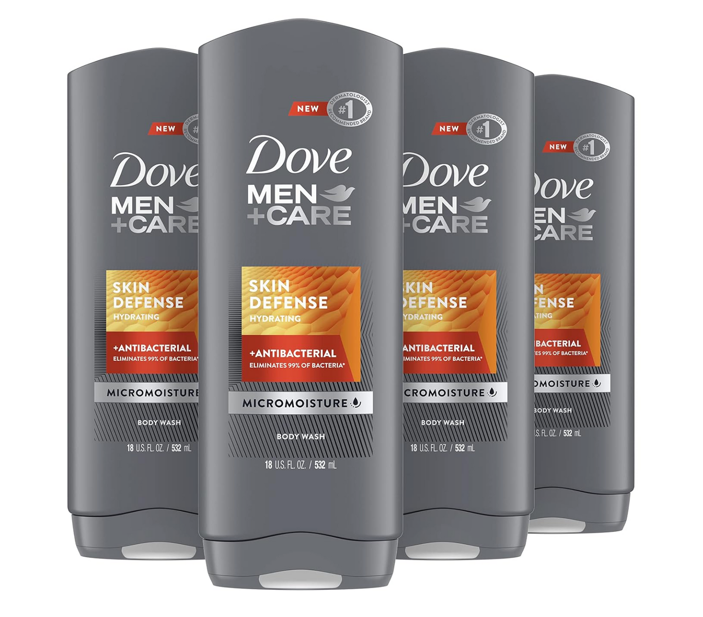 DOVE MEN + CARE Body Wash Skin Defense 4 Count For Smooth and Hydrated Skin Care Effectively Washes Away Bacteria While Nourishing Your Skin 18 oz