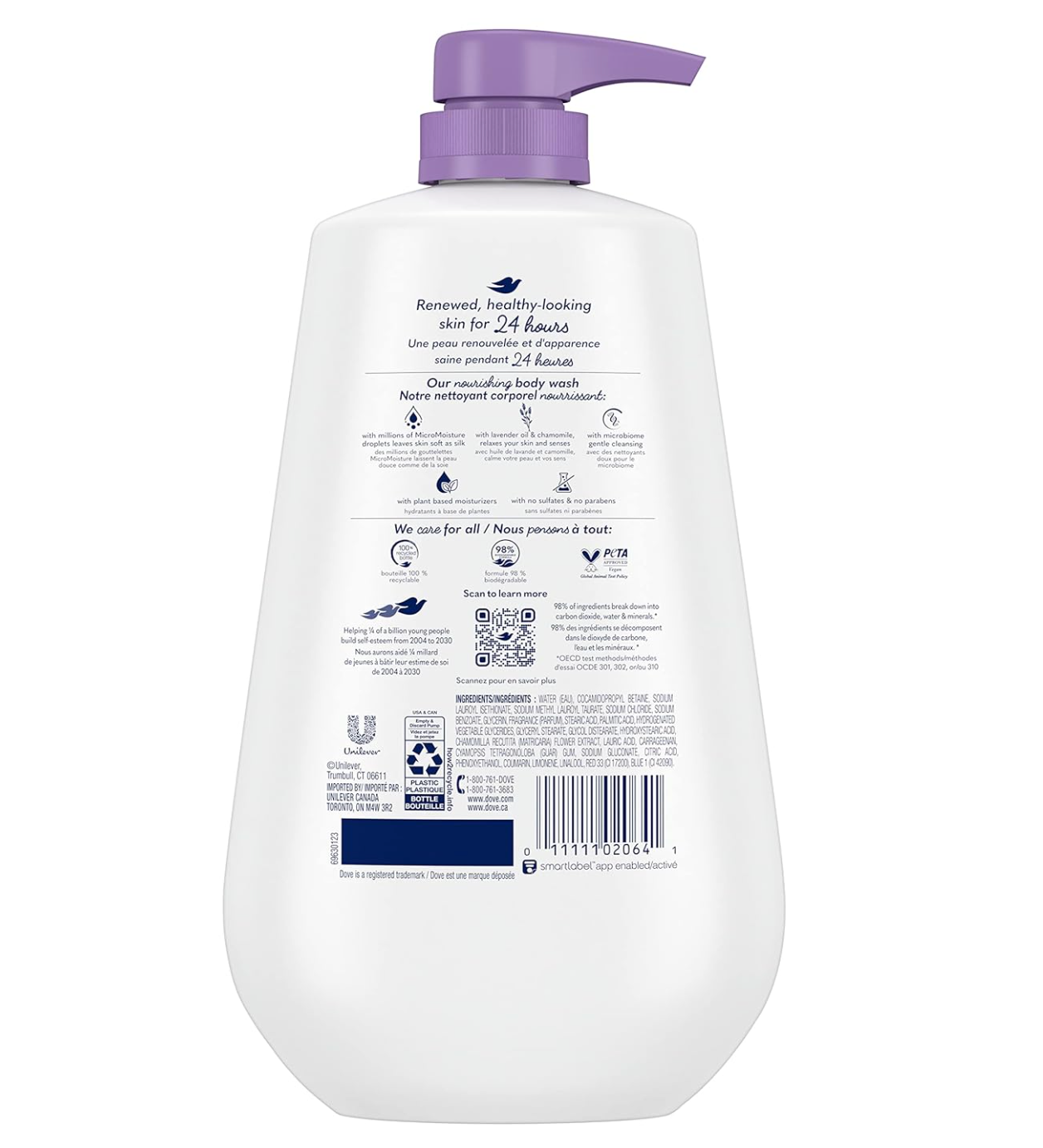 Dove Body Wash with Pump Relaxing Lavender Oil & Chamomile 3 Count for Renewed, Healthy-Looking Skin Gentle Skin Cleanser with 24hr Renewing MicroMoisture 30.6 oz