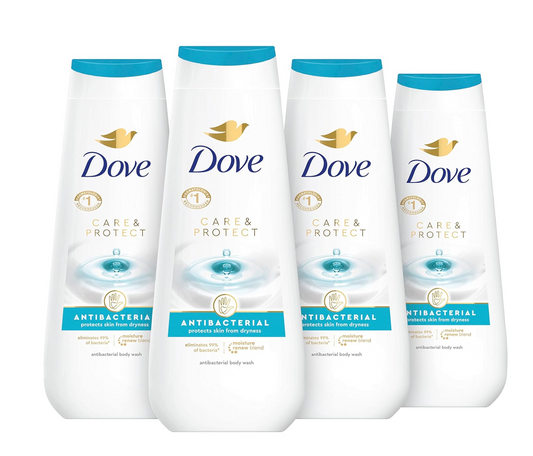 Dove Body Wash Care & Protect Antibacterial 4 Count For All Skin Types Protects from Dryness 20 oz