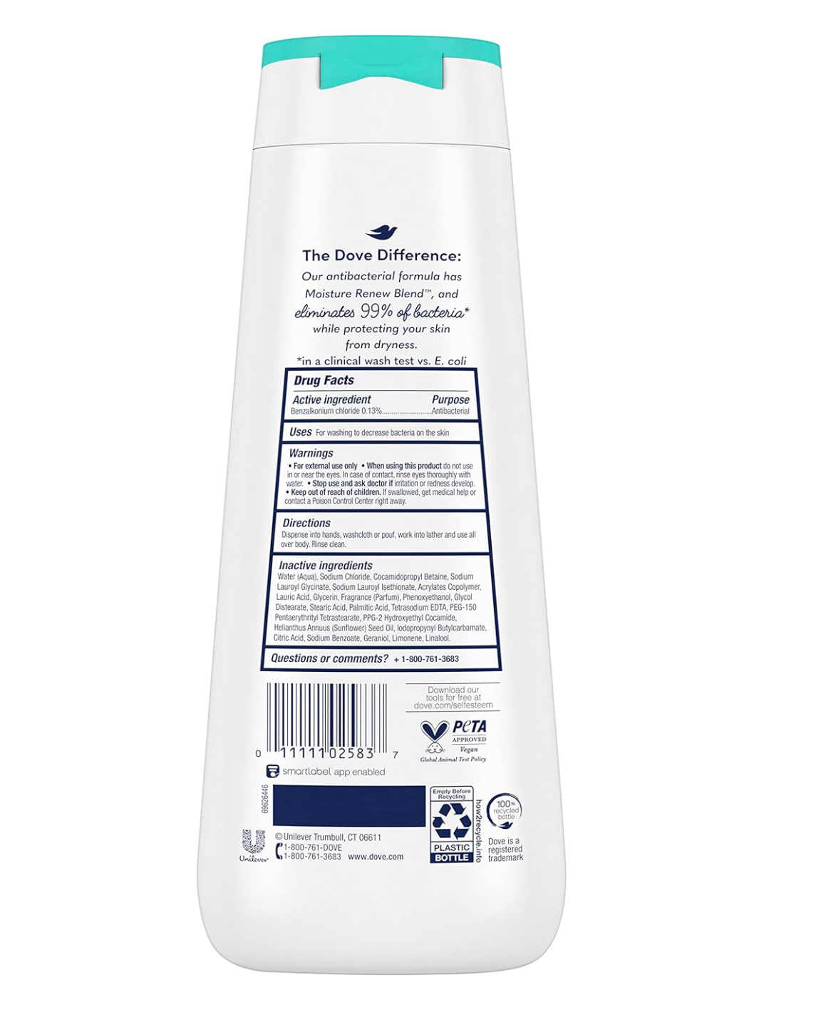 Dove Body Wash Care & Protect Antibacterial 4 Count For All Skin Types Protects from Dryness 20 oz